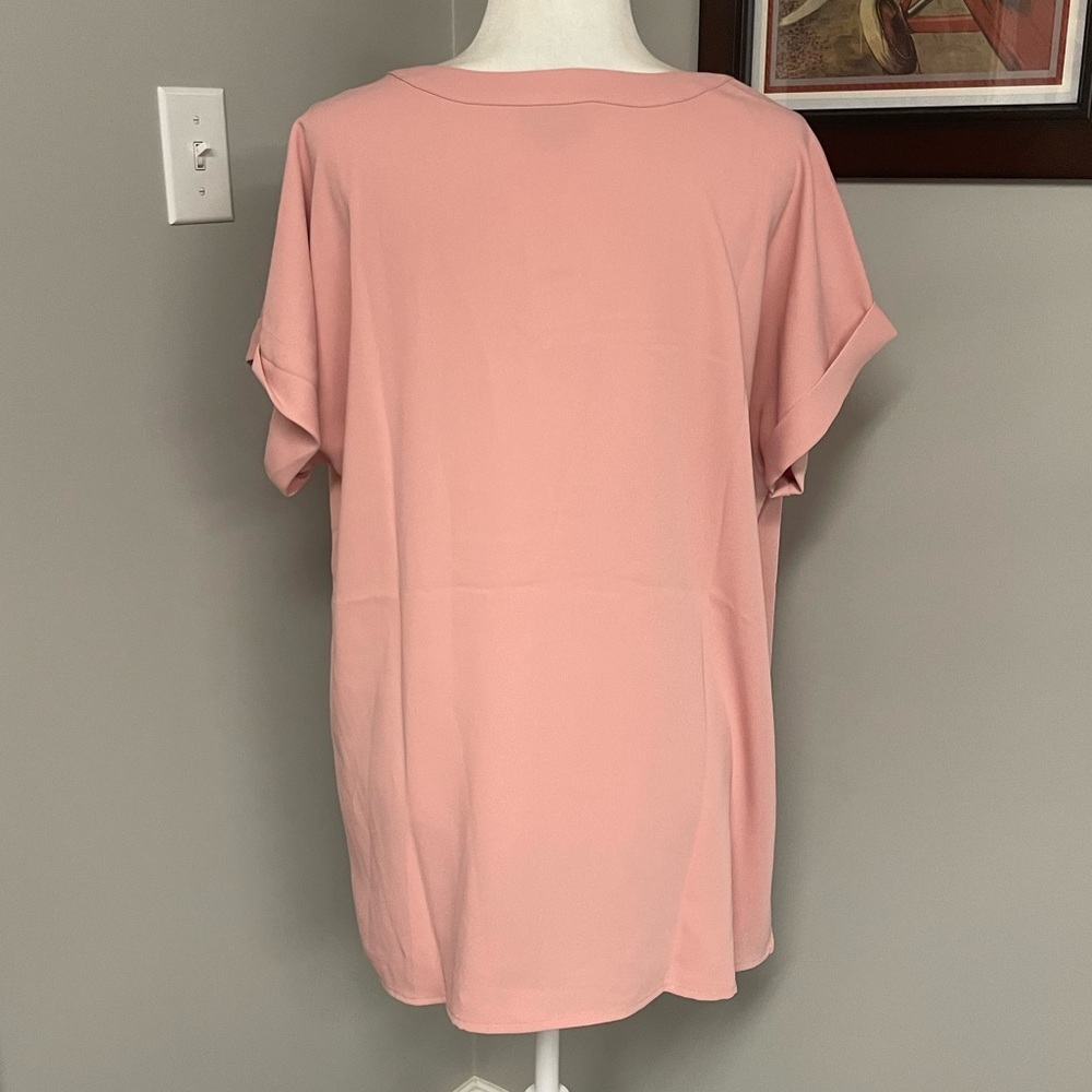 NWT J.Jill Wearever Collection Short Sleeve Pink Champ Blush Blouse Top Large - Picture 4 of 7